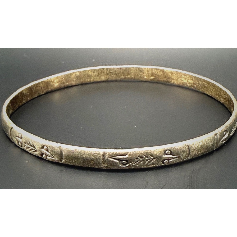 Sterling Silver Bangle Bracelet Ornate Etched Design Mexico 925 - weight in pics
